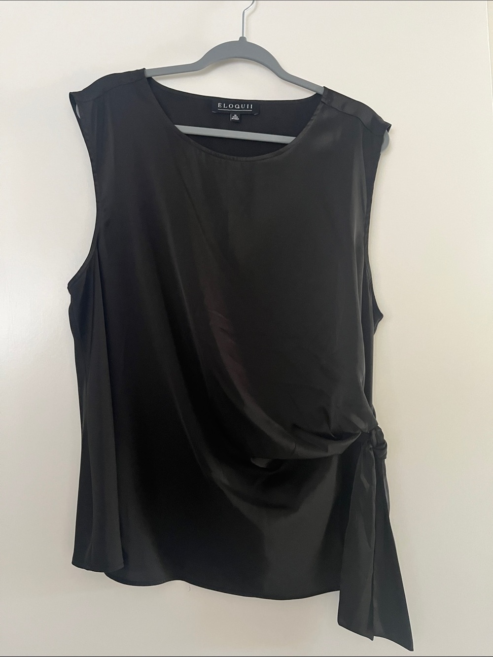 Eloquii Black Satin Sleeveless Side-Tie Camisole